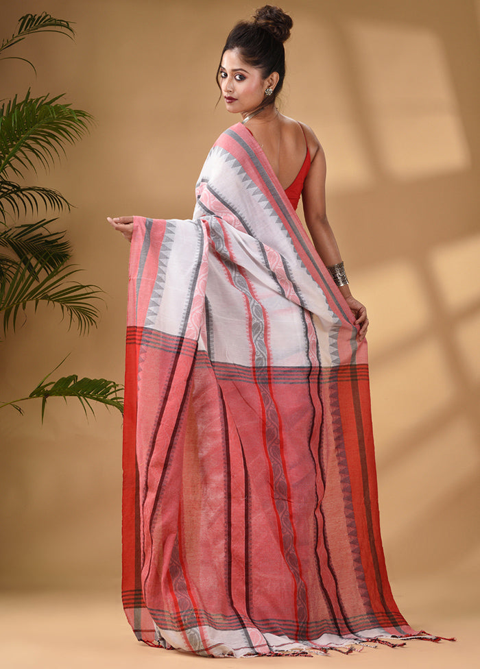 White Pure Cotton Saree With Blouse Piece - Indian Silk House Agencies