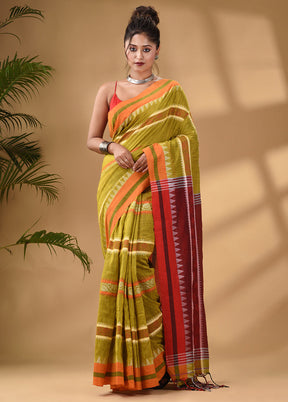 Lime Green Pure Cotton Saree With Blouse Piece - Indian Silk House Agencies