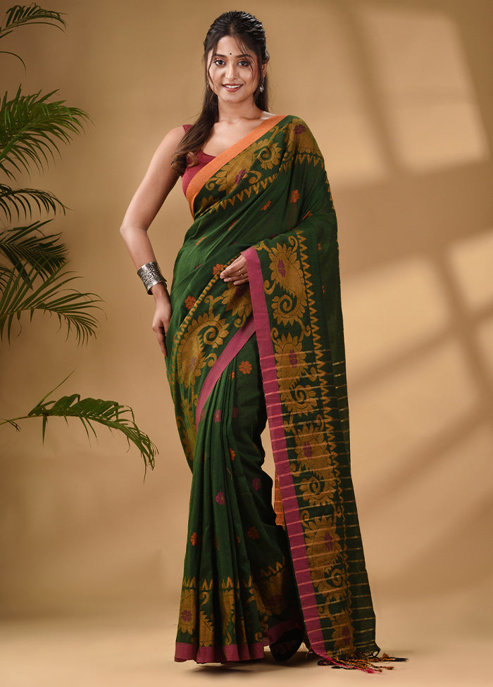 Green Pure Cotton Saree With Blouse Piece - Indian Silk House Agencies