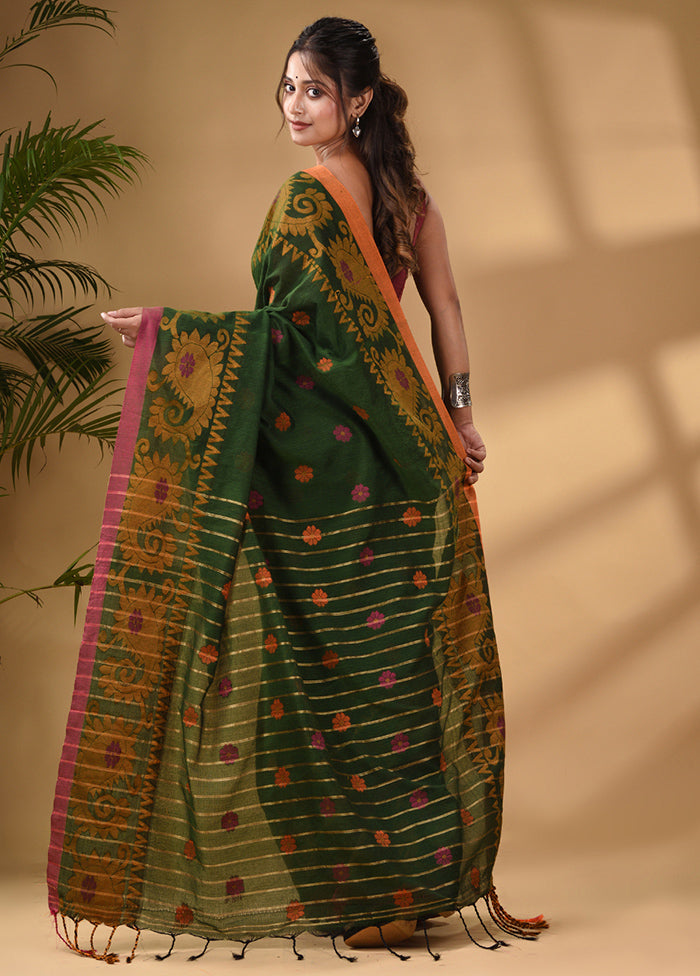 Green Pure Cotton Saree With Blouse Piece - Indian Silk House Agencies