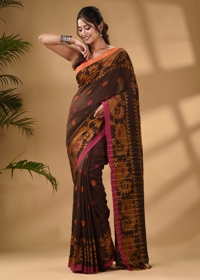 Brown Pure Cotton Saree With Blouse Piece - Indian Silk House Agencies