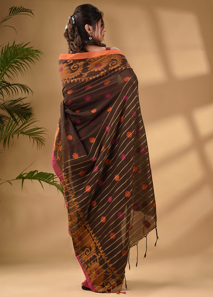 Brown Pure Cotton Saree With Blouse Piece - Indian Silk House Agencies