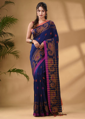 Blue Pure Cotton Saree With Blouse Piece - Indian Silk House Agencies