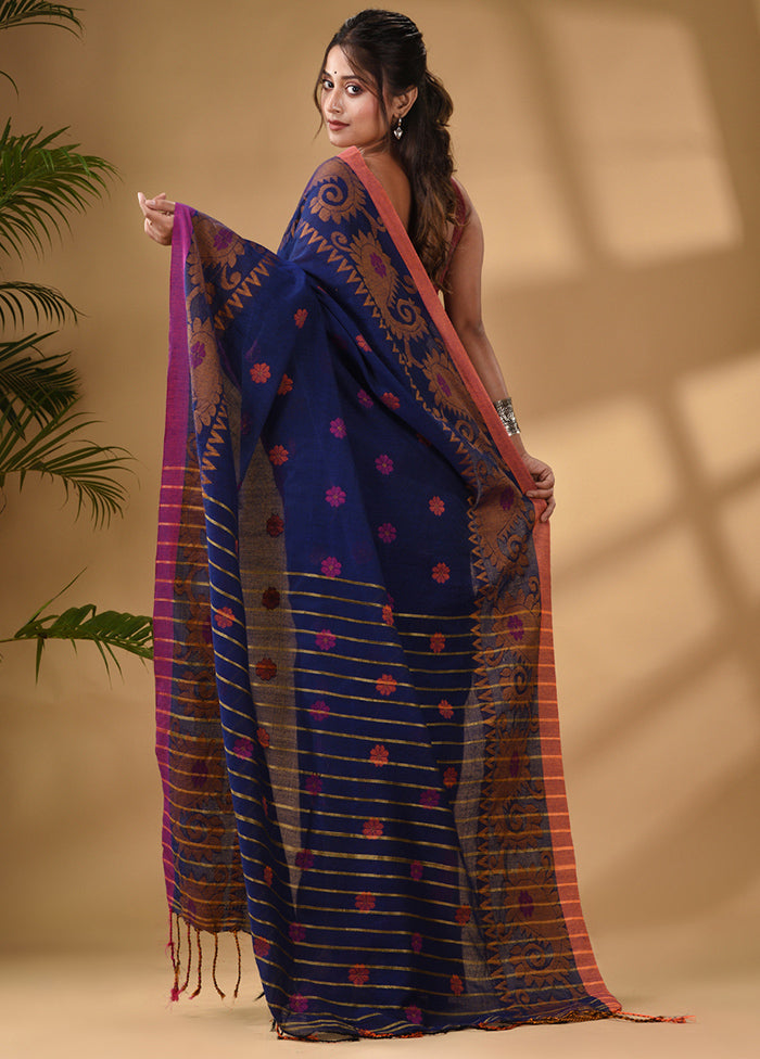 Blue Pure Cotton Saree With Blouse Piece - Indian Silk House Agencies