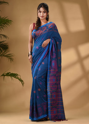 Blue Pure Cotton Saree With Blouse Piece - Indian Silk House Agencies