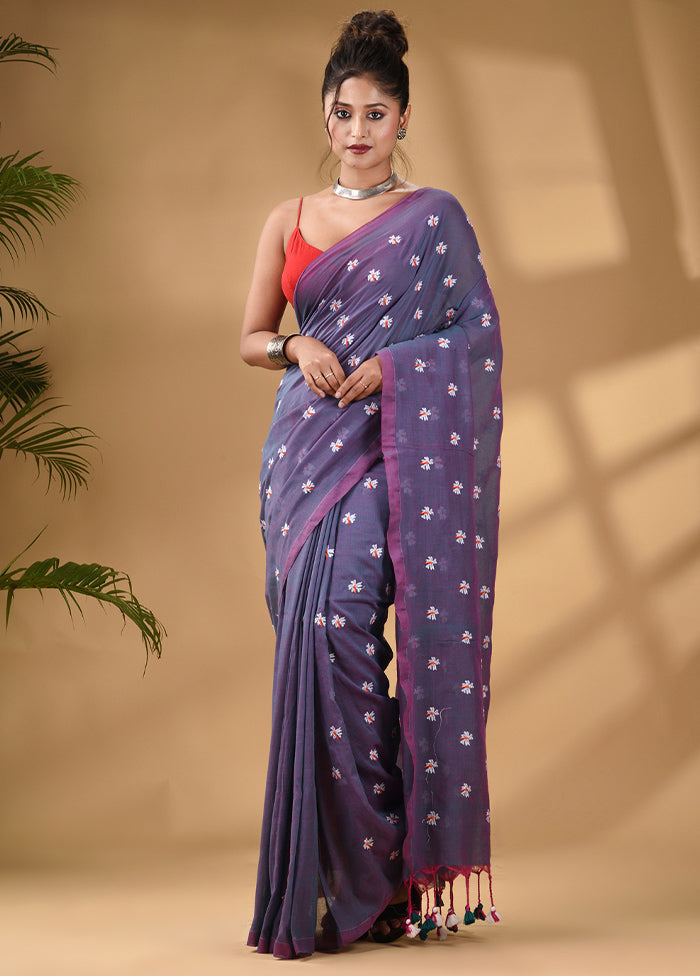 Grey Pure Cotton Saree With Blouse Piece - Indian Silk House Agencies