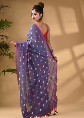 Grey Pure Cotton Saree With Blouse Piece - Indian Silk House Agencies