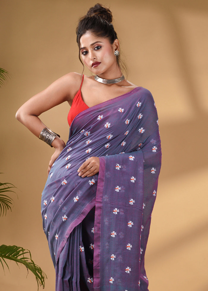 Grey Pure Cotton Saree With Blouse Piece - Indian Silk House Agencies