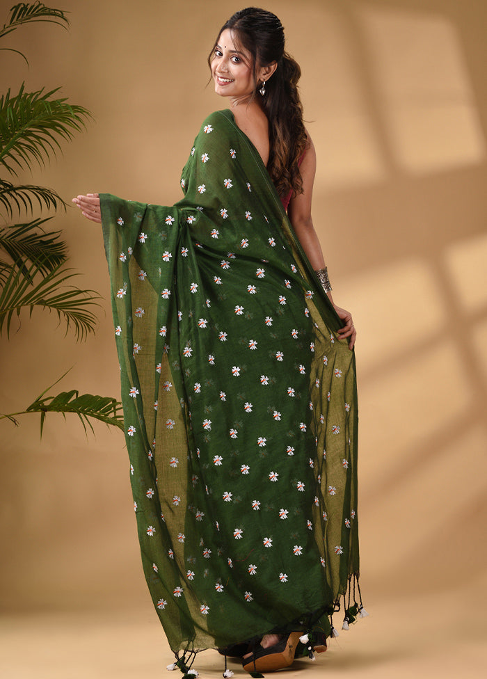 Green Pure Cotton Saree With Blouse Piece - Indian Silk House Agencies