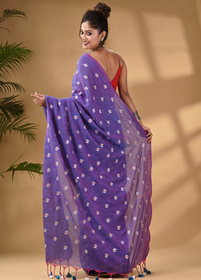 Blue Pure Cotton Saree With Blouse Piece - Indian Silk House Agencies