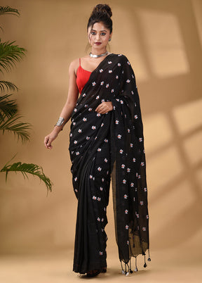 Black Pure Cotton Saree With Blouse Piece - Indian Silk House Agencies