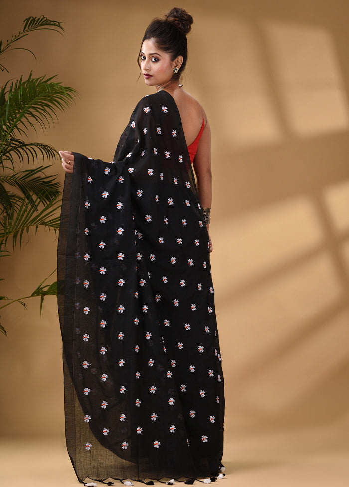 Black Pure Cotton Saree With Blouse Piece - Indian Silk House Agencies