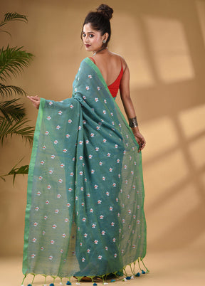 Sea Green Pure Cotton Saree With Blouse Piece - Indian Silk House Agencies