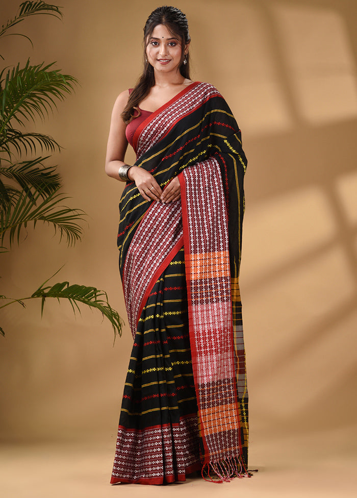 Black Pure Cotton Saree With Blouse Piece - Indian Silk House Agencies