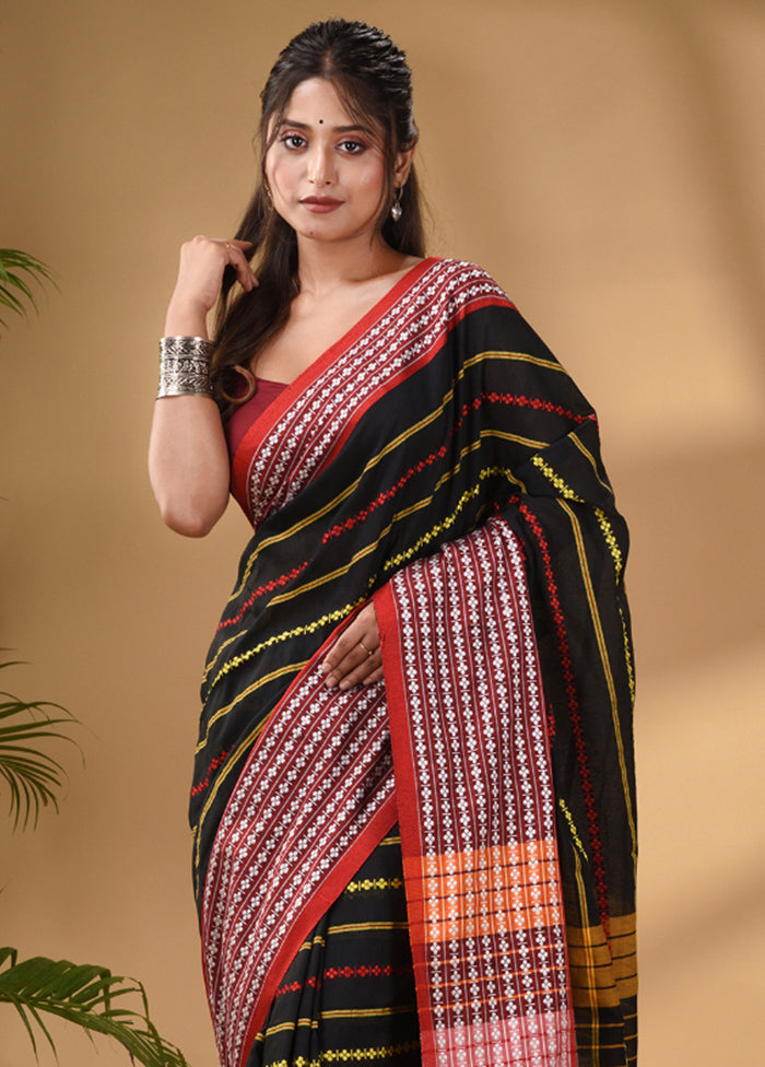 Black Pure Cotton Saree With Blouse Piece - Indian Silk House Agencies