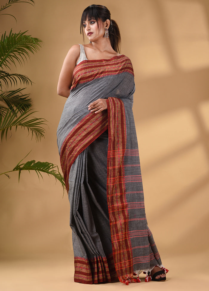 Grey Pure Cotton Saree With Blouse Piece - Indian Silk House Agencies