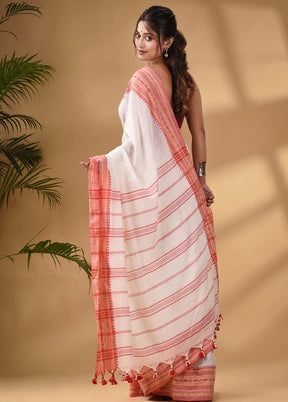 White Pure Cotton Saree With Blouse Piece - Indian Silk House Agencies