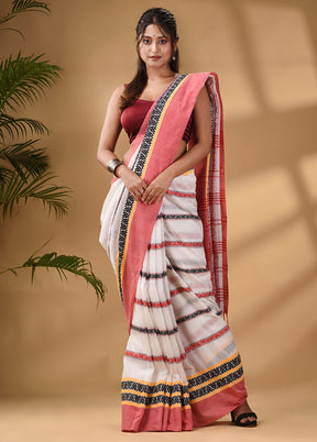 White Pure Cotton Saree With Blouse Piece - Indian Silk House Agencies