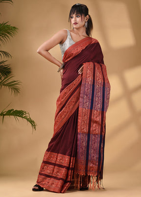 Maroon Pure Cotton Saree With Blouse Piece - Indian Silk House Agencies