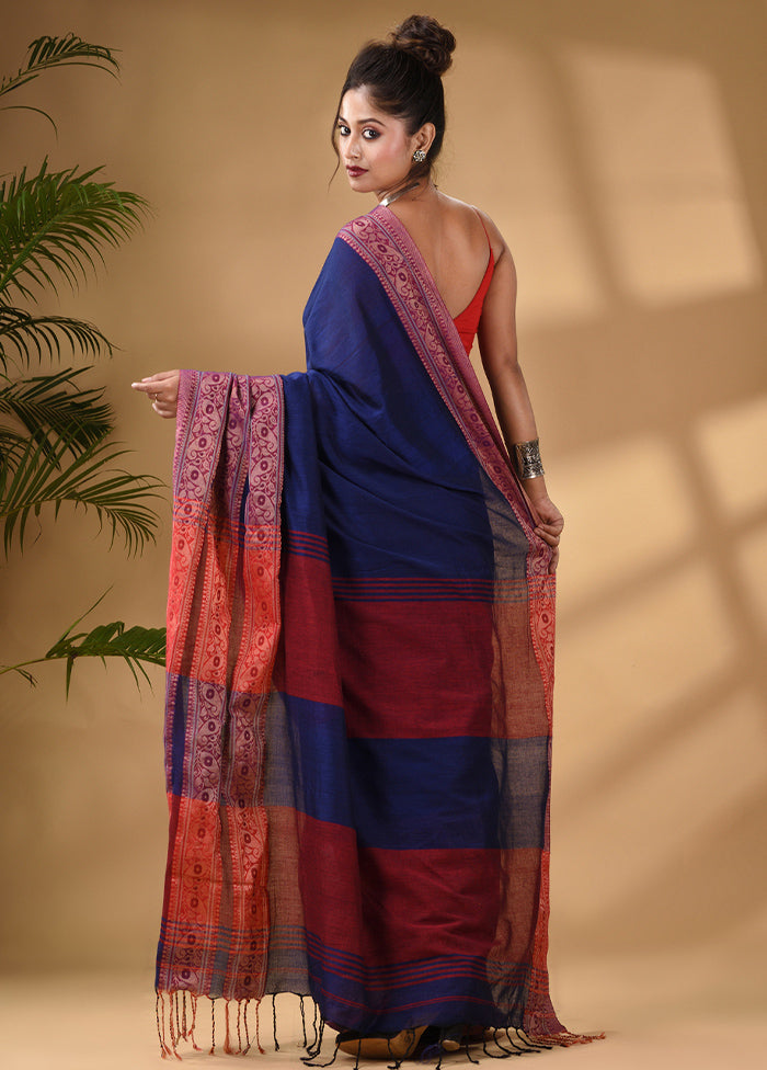 Blue Pure Cotton Saree With Blouse Piece - Indian Silk House Agencies