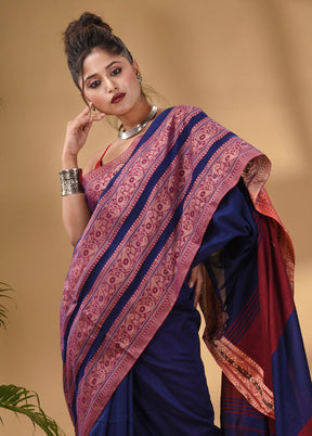 Blue Pure Cotton Saree With Blouse Piece - Indian Silk House Agencies