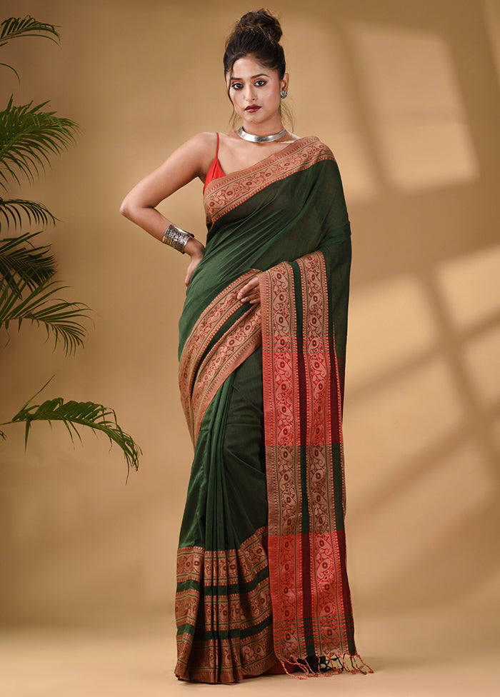 Green Pure Cotton Saree With Blouse Piece - Indian Silk House Agencies