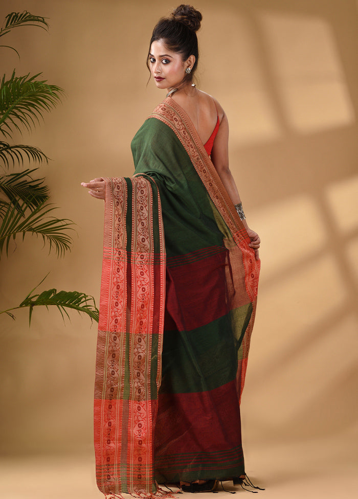 Green Pure Cotton Saree With Blouse Piece - Indian Silk House Agencies