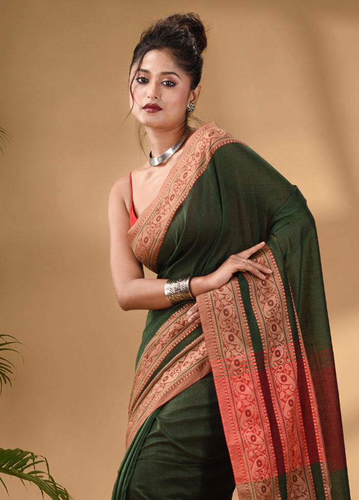 Green Pure Cotton Saree With Blouse Piece - Indian Silk House Agencies