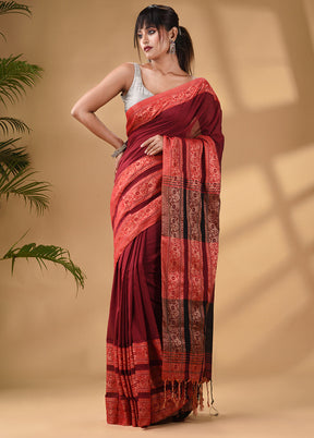 Red Pure Cotton Saree With Blouse Piece - Indian Silk House Agencies