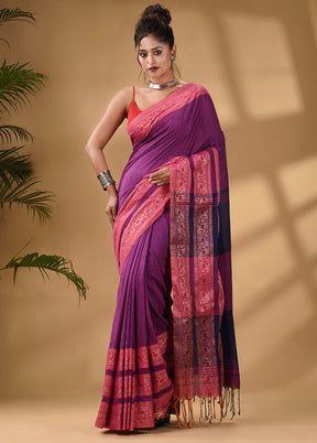 Violet Pure Cotton Saree With Blouse Piece - Indian Silk House Agencies