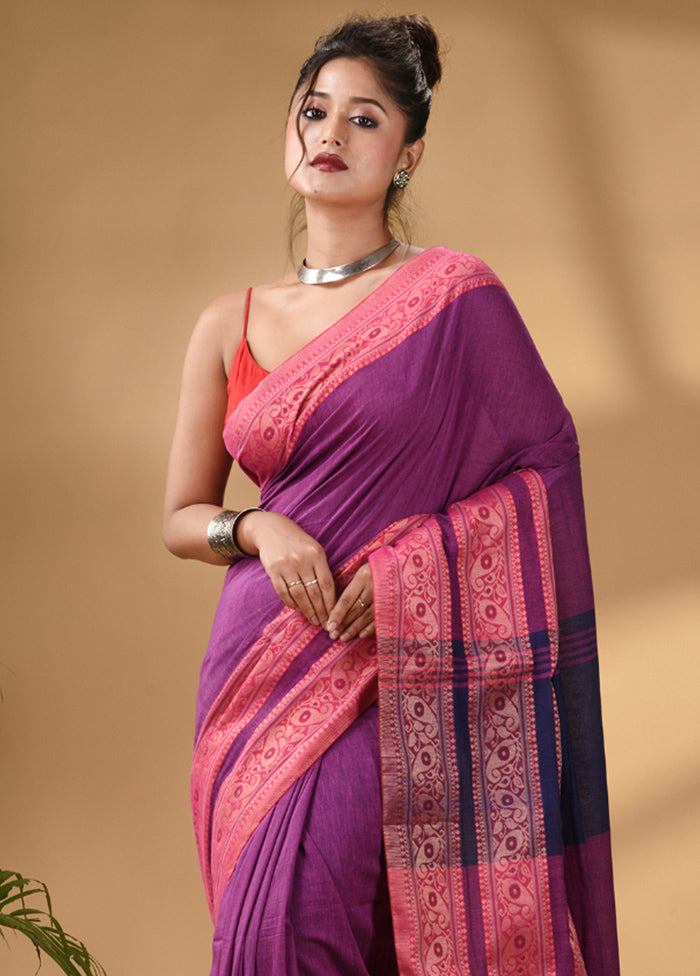 Violet Pure Cotton Saree With Blouse Piece - Indian Silk House Agencies