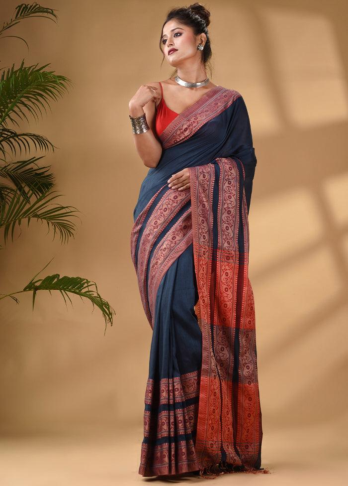 Grey Pure Cotton Saree With Blouse Piece - Indian Silk House Agencies