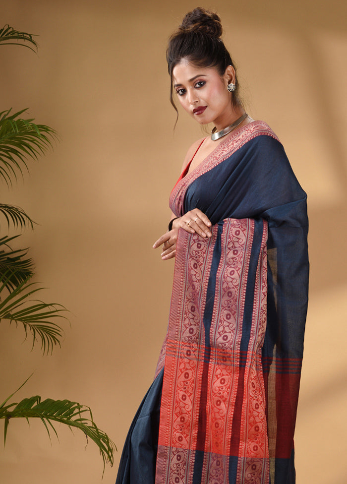 Grey Pure Cotton Saree With Blouse Piece - Indian Silk House Agencies