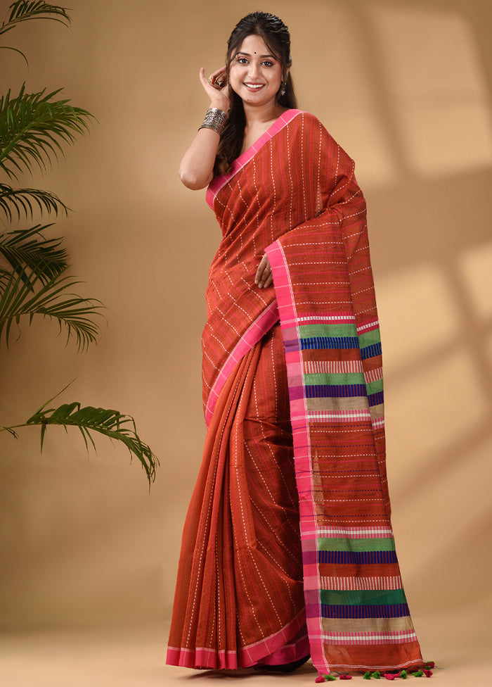 Red Dupion Silk Saree With Blouse Piece - Indian Silk House Agencies