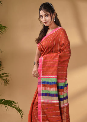 Red Dupion Silk Saree With Blouse Piece - Indian Silk House Agencies