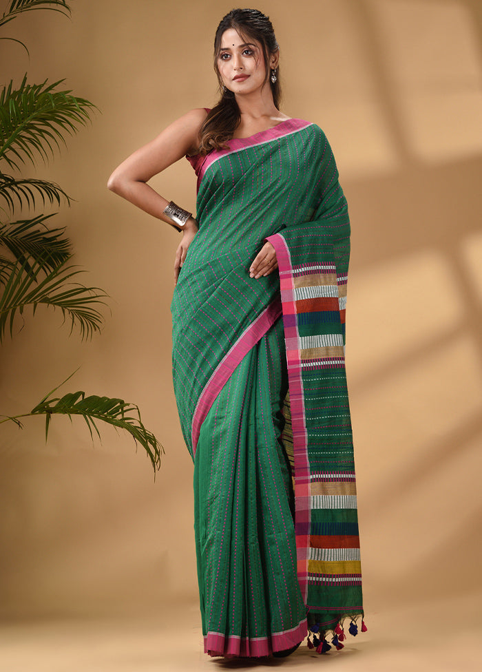 Green Dupion Silk Saree With Blouse Piece - Indian Silk House Agencies