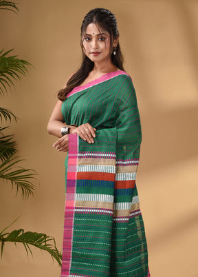 Green Dupion Silk Saree With Blouse Piece - Indian Silk House Agencies