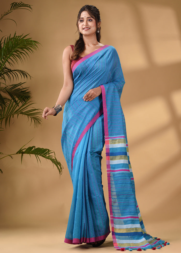 Blue Dupion Silk Saree With Blouse Piece - Indian Silk House Agencies