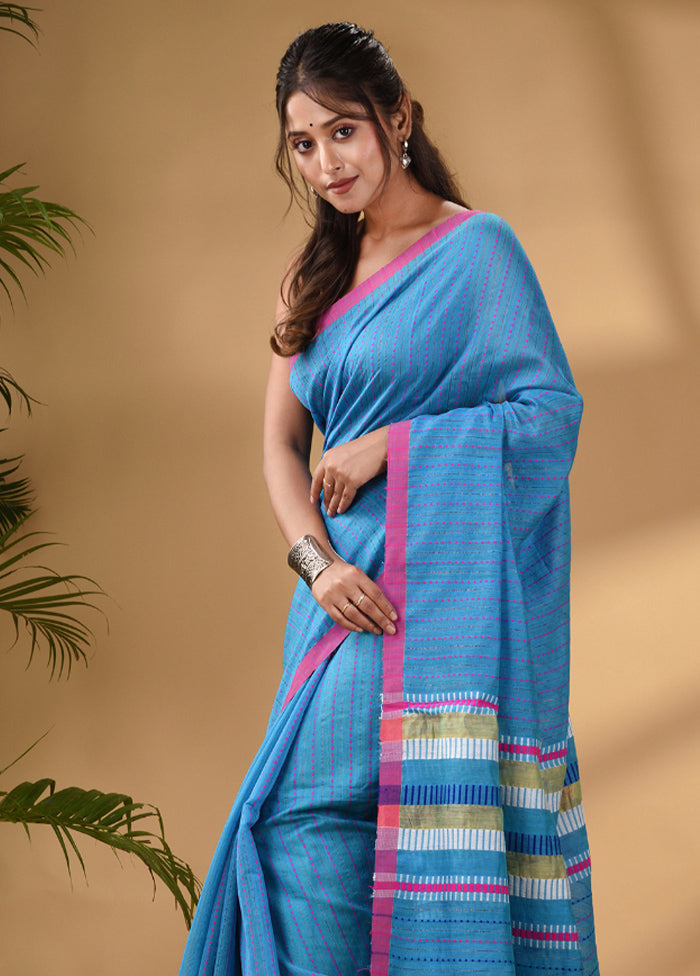 Blue Dupion Silk Saree With Blouse Piece - Indian Silk House Agencies