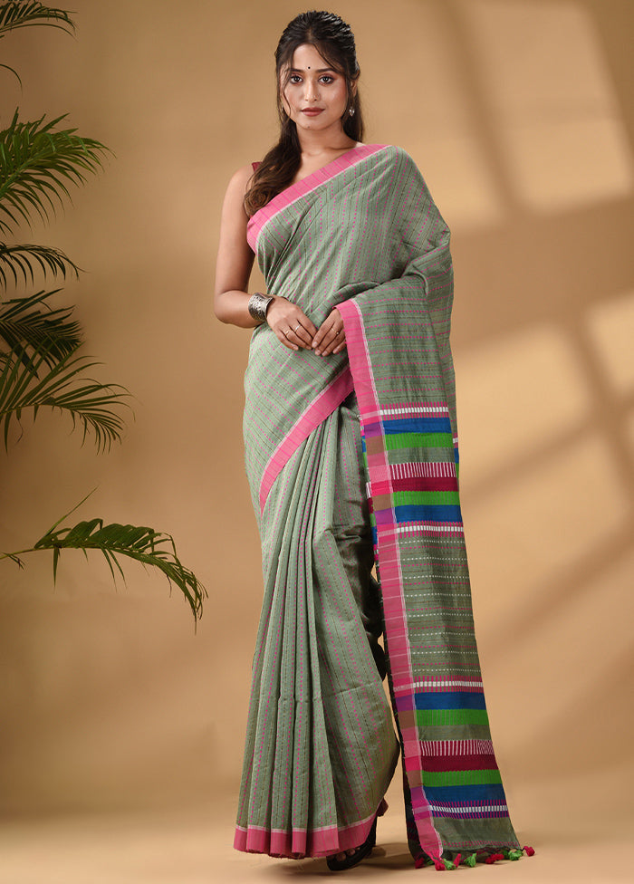 Green Dupion Silk Saree With Blouse Piece - Indian Silk House Agencies