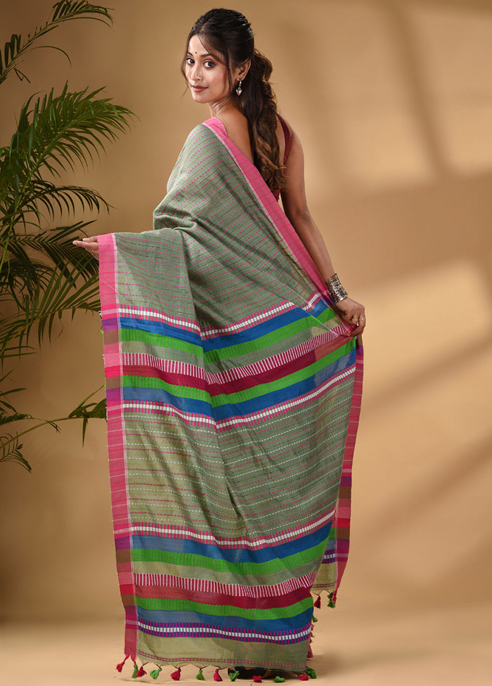 Green Dupion Silk Saree With Blouse Piece - Indian Silk House Agencies