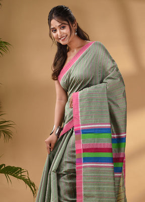 Green Dupion Silk Saree With Blouse Piece - Indian Silk House Agencies