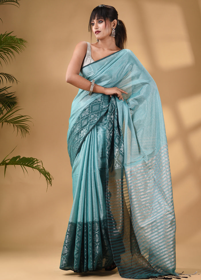 Teal Silk Saree With Blouse Piece - Indian Silk House Agencies