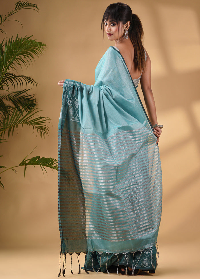 Teal Silk Saree With Blouse Piece - Indian Silk House Agencies