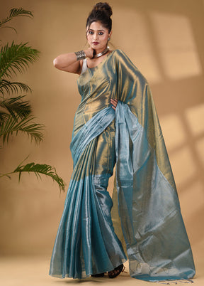 Teal Silk Saree With Blouse Piece - Indian Silk House Agencies