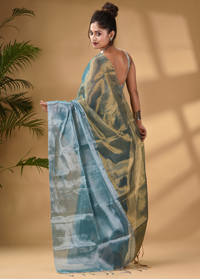 Teal Silk Saree With Blouse Piece - Indian Silk House Agencies