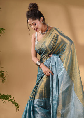 Teal Silk Saree With Blouse Piece - Indian Silk House Agencies