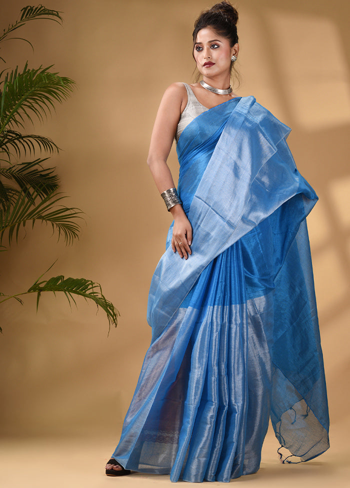 Blue Silk Saree With Blouse Piece - Indian Silk House Agencies