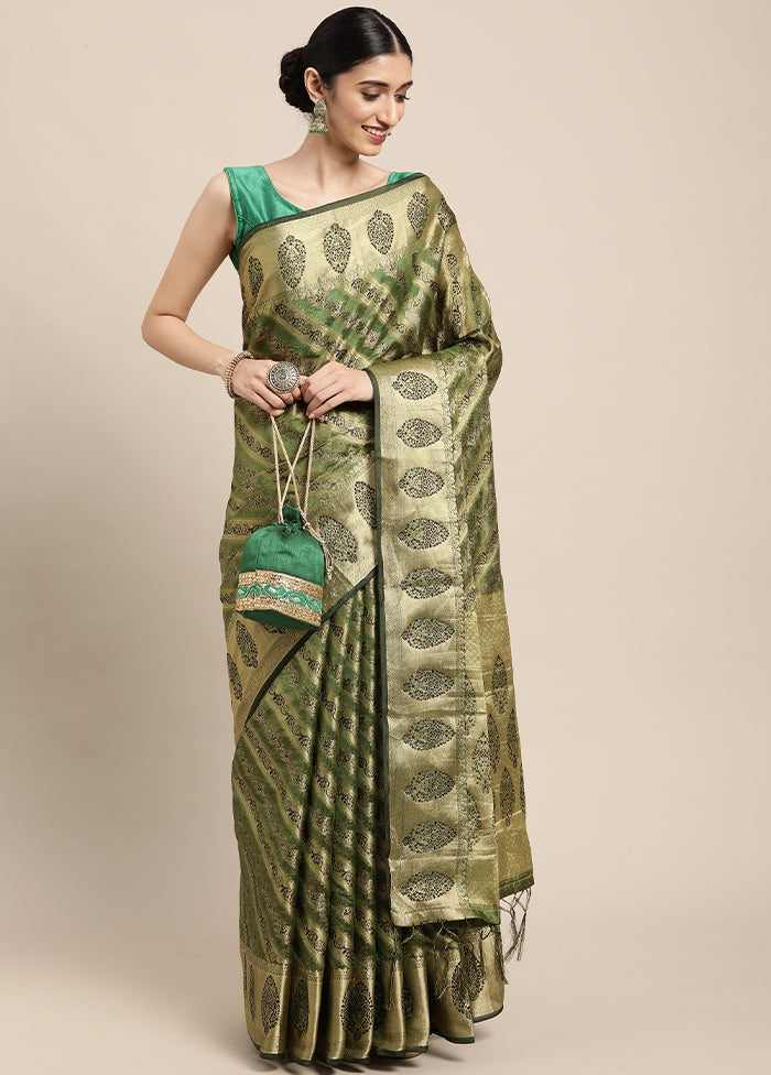 Green Spun Silk Saree With Blouse Piece - Indian Silk House Agencies