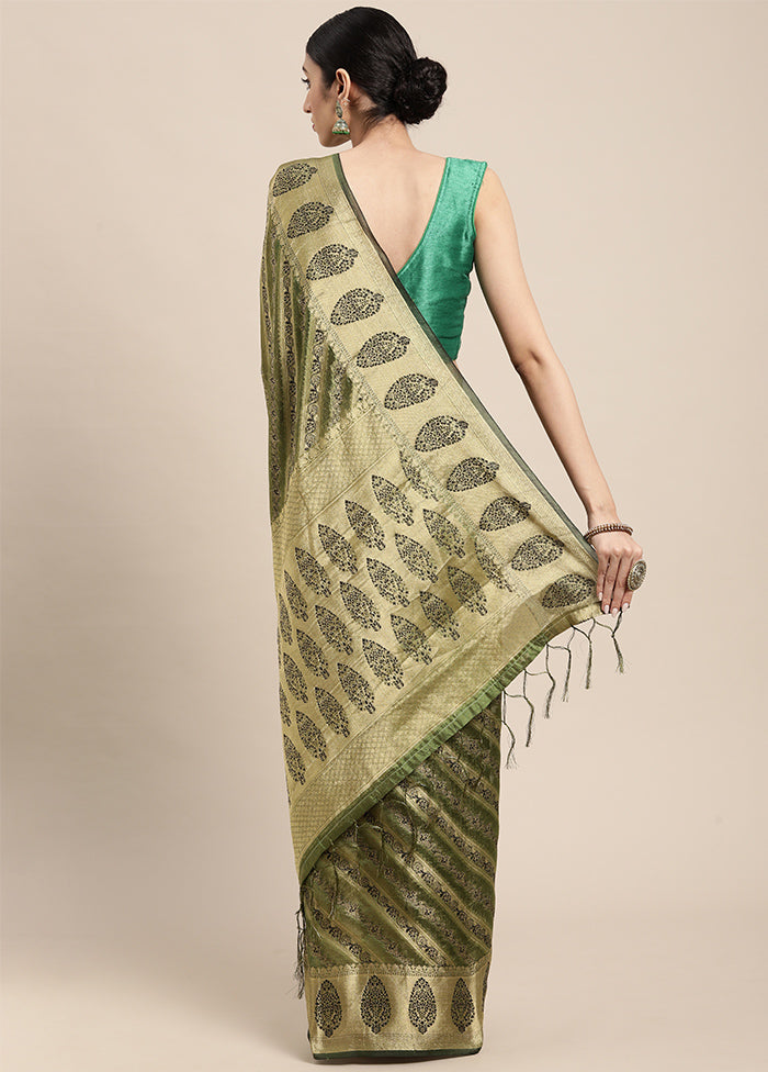 Green Spun Silk Saree With Blouse Piece - Indian Silk House Agencies